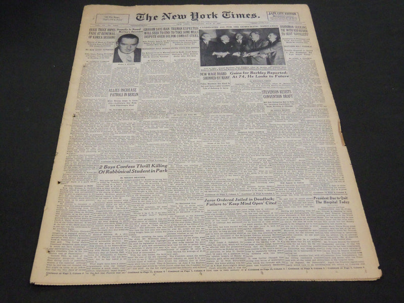 1952 JULY 19 NEW YORK TIMES - STEVENSON RESISTS CONVENTION DRAFT - NT 4499