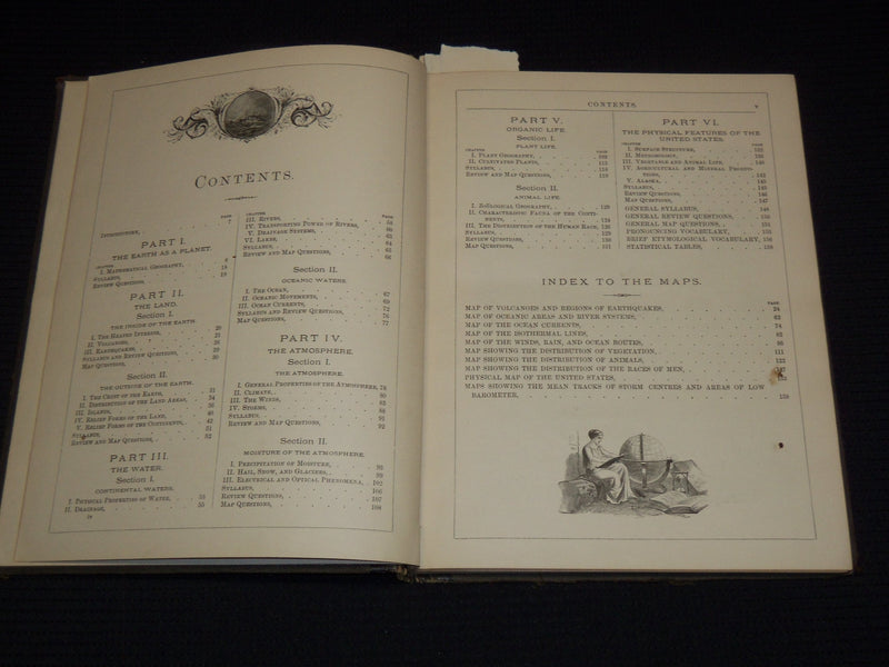 1884 EDWIN HOUSTON'S ELEMENTS OF PHYSICAL GEOGRAPHY - COLOR MAPS - KD 7979