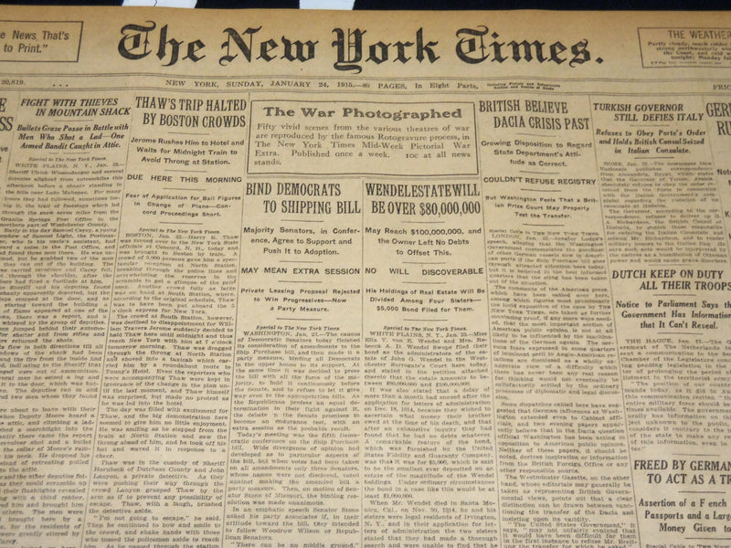 1915 JANUARY 24 NEW YORK TIMES - THAW'S TRIP HALTED BY BOSTON CROWDS - NT 7831