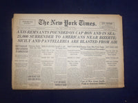 1943 MAY 11 NEW YORK TIMES -AXIS REMNANTS POUNDED ON CAP BON AND IN SEA- NP 6536