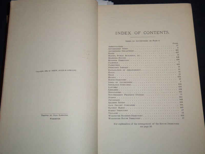 1890 WORCESTER DIRECTORY BY HENRY J. HOWLAND - MAP - KD 81X
