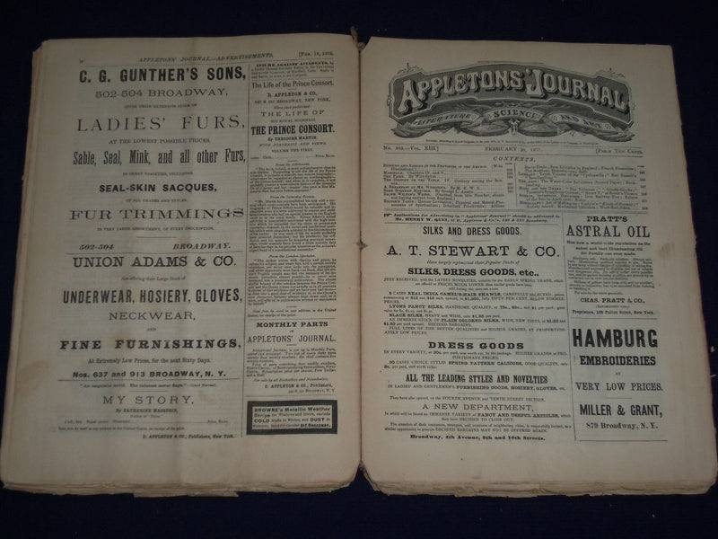 1875 JAN 2- MAR 27 APPLETONS' JOURNAL MAGAZINE BOUND VOL. - 13 ISSUES - KD 2302