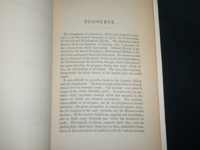 1853 OCTOBER 13 INAUGURAL ADDRESS DANVILLE THEOLOGICAL SEMINARY HUMPHREY- J 6676
