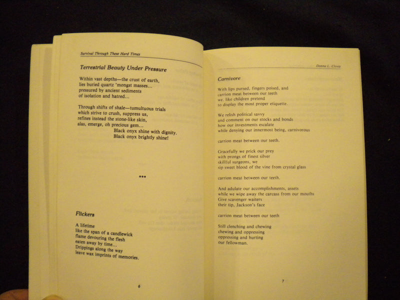 1991 SURVIVAL THROUGH THESE HARD TIMES SOFTCOVER BOOK BY DONNA CLOVIS - KD 8057