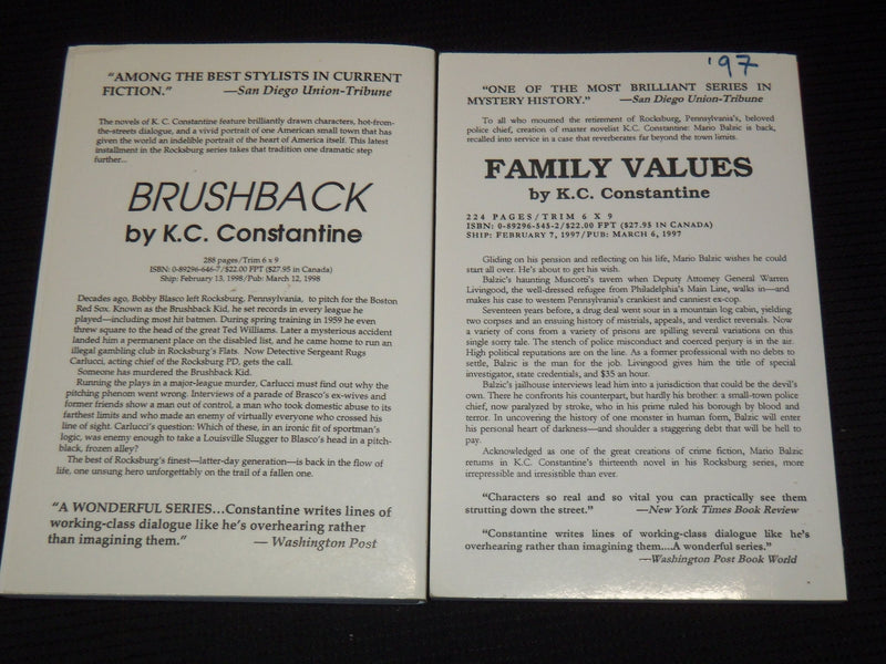 1997-1998 K. C. CONSTANTINE NOVELS LOT OF 2 - SOFTCOVER - BRUSH BACK - KD 4270T