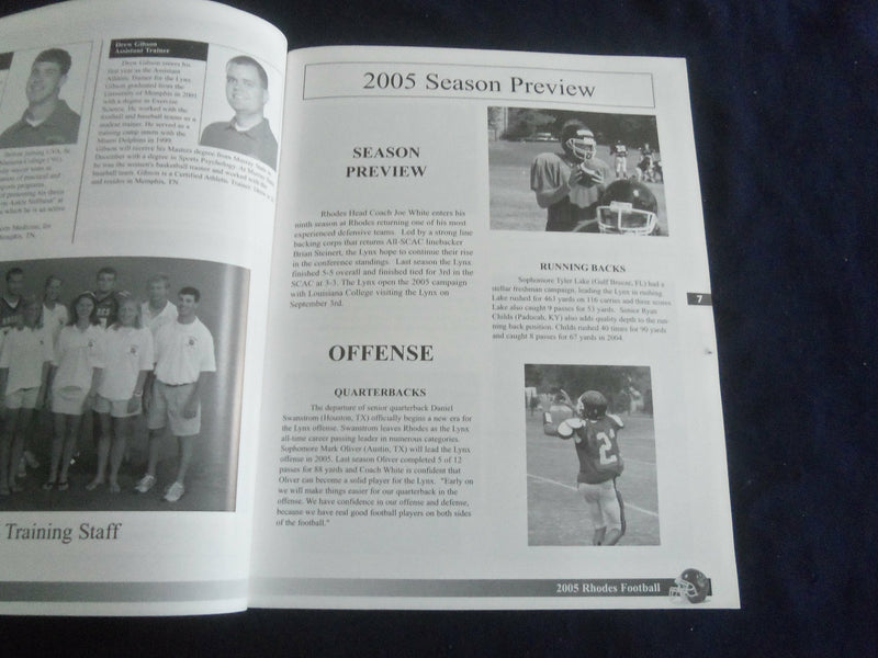 2005 NOV 12 FOOTBALL PROGRAM - RHODES COLLEGE VS SAWANEE UNIV OF SOUTH- SP 1217N