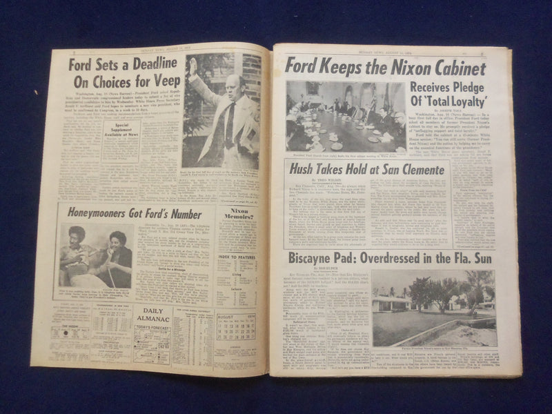 1974 AUG 11 NEW YORK DAILY NEWS NEWSPAPER - FORD KEEPS NIXON'S CABINET - NP 6451