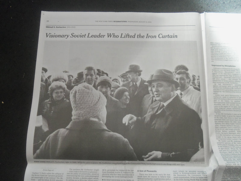 2022 AUGUST 31 NEW YORK TIMES - MIKHAIL GORBACHEV DIED (1931-2022)