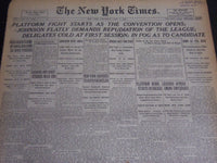 1920 JUNE 9 NEW YORK TIMES - PLATFORM FIGHT STARTS AS CONVENTION OPENS - NT 6947