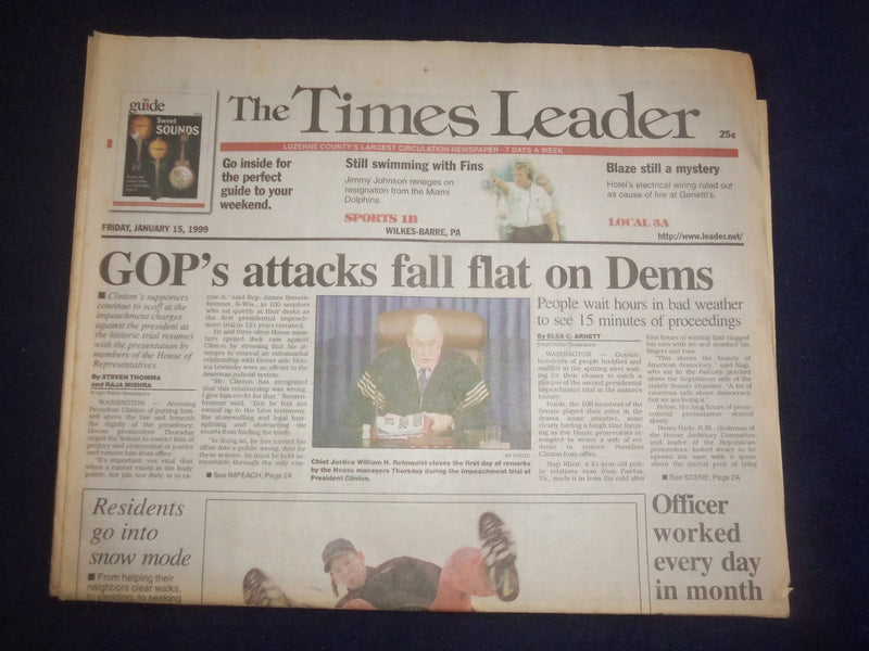 1999 JAN 15 WILKES-BARRE TIMES LEADER - GOP'S ATTACKS FALL FLAT ON DEMS- NP 8236