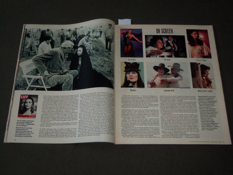 1989 FEBRUARY 12 NEW YORK TIMES MAGAZINE SECTION - ANJELICA HUSTON COVER- J 3108