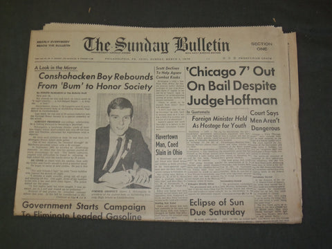 1970 MARCH 1 THE SUNDAY BULLETIN NEWSPAPER - CHICAGO 7 OUT ON BAIL - NP 3225