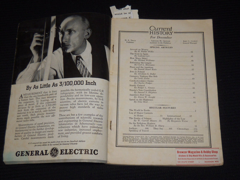 1936 DECEMBER CURRENT HISTORY MAGAZINE - GERMANY TIGHTENS HER BELT - SP 4862P