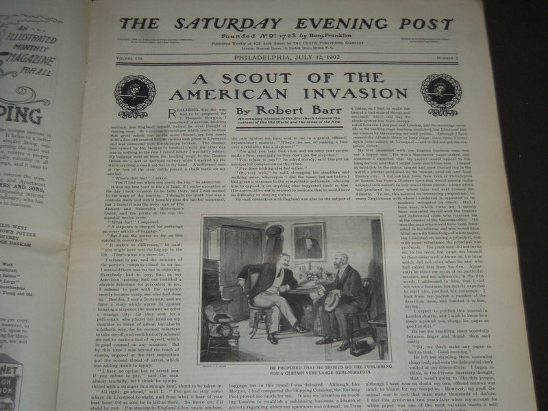 1902 JULY 12 THE SATURDAY EVENING POST MAGAZINE - ILLUSTRATED COVER- SP 1050