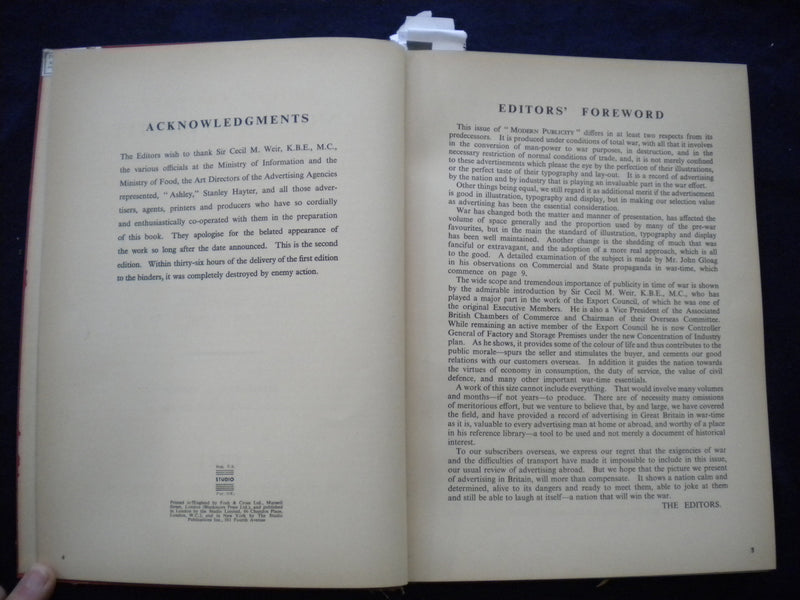 1941 MODERN PUBLICITY IN WAR HARDCOVER BOOK EDITED BY F. A. MERCER - KD 8000