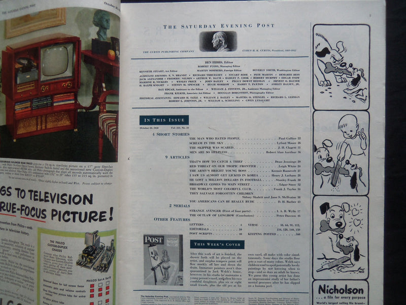 1950 OCTOBER 28 THE SATURDAY EVENING POST MAGAZINE - ILLUSTRATED COVER - SP 1846