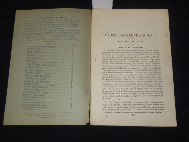 1923 WOMAN'S INSTITUTE OF DOMESTIC ARTS & SCIENCES - TAILORED SUITS - K 2125