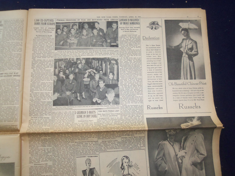 1945 APRIL 10 NEW YORK TIMES - U.S. AND BRITISH ARMIES SPRINT FOR ELBE - NP 6691