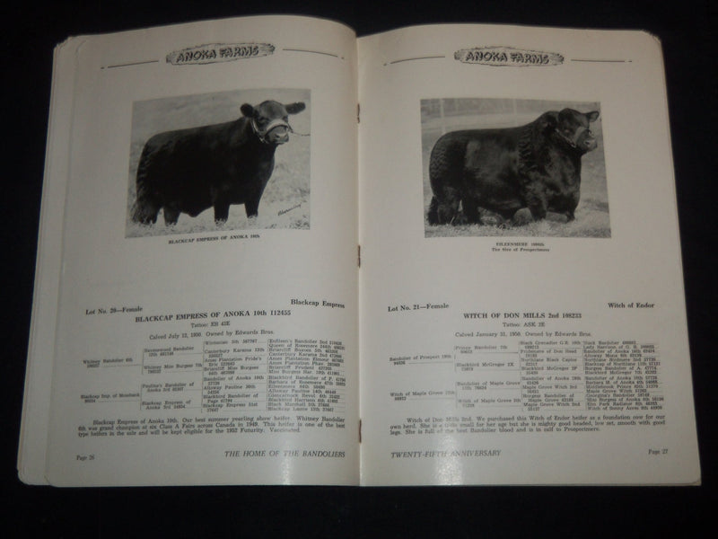 1951 ANOKA FARMS 25TH ANNIVERSRAY BREEDERS' CATTLE SALE CATALOG - J 9223
