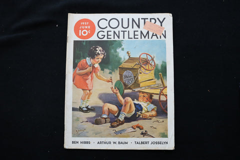 1937 JUNE COUNTRY GENTLEMAN MAGAZINE - BOY AND GIRL FIXING WAGON COVER - E 10807