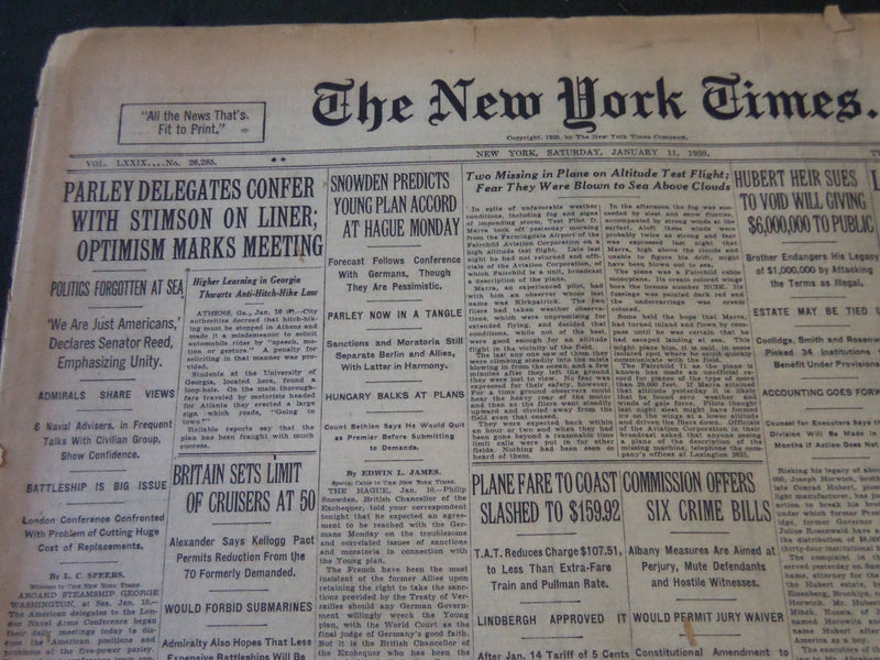 1930 JANUARY 11 NEW YORK TIMES - PARLEY DELEGATES CONFER WITH STIMSON - NT 5699