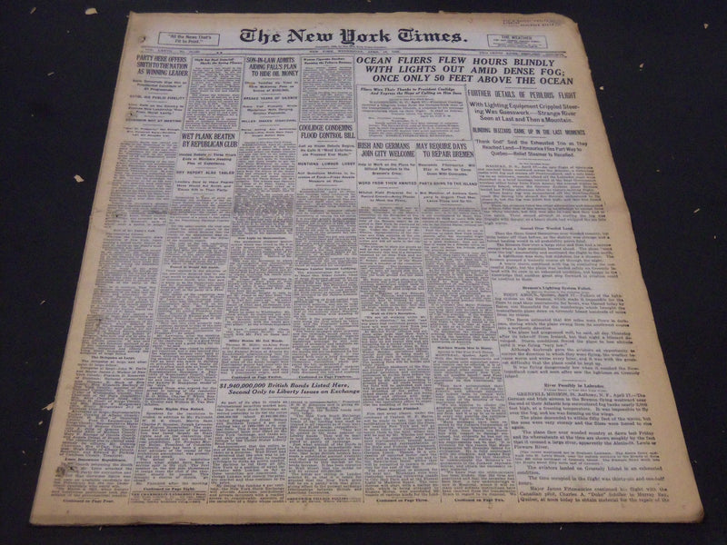 1928 APRIL 18 NEW YORK TIMES - OCEAN FLIERS FLEW HOURS BLINDLY - NT 5280
