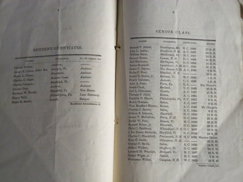 1839-1840 CATALOGUE OF THE THEOLOGICAL SEMINARY AT ANDOVER MASSACHUSETTS- J 4490