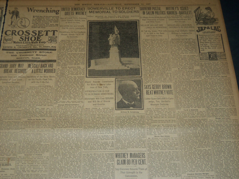 1907 SEPTEMBER 14 THE BOSTON HERALD - LUSITANIA MAKES OCEAN EPOCH - BH 238