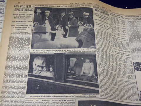 1939 MAY 23 NEW YORK TIMES - DIONNE QUINTS KISS QUEEN - NT 3039
