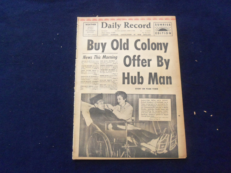 1958 JUNE 9 BOSTON RECORD AMERICAN NEWSPAPER-OLD COLONY OFFER BY HUB MAN-NP 6276