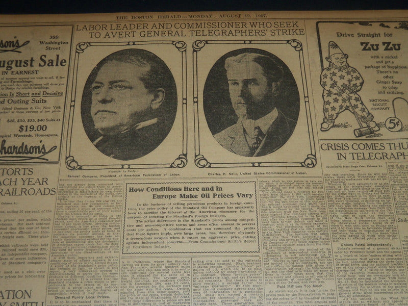 1907 AUGUST 12 THE BOSTON HERALD - OIL TRUSTS EXTORTS 94 RAILROADS - BH 224