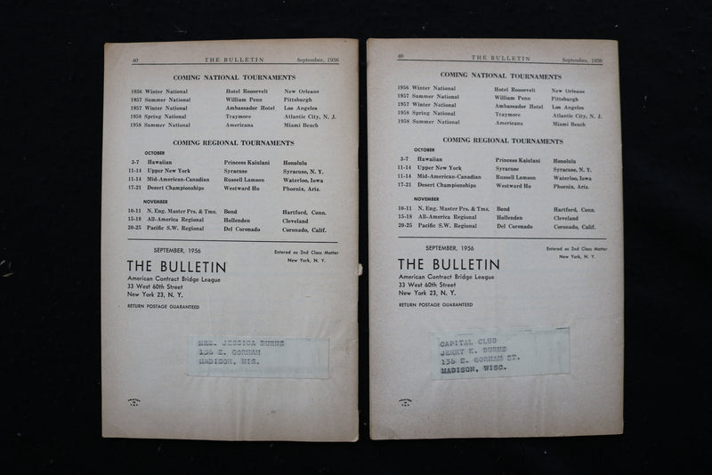1956 SEP THE BULLETIN - BRIDGE LEAGUE MAGAZINE -CHARLES GOREN -LOT OF 2 - K 2376