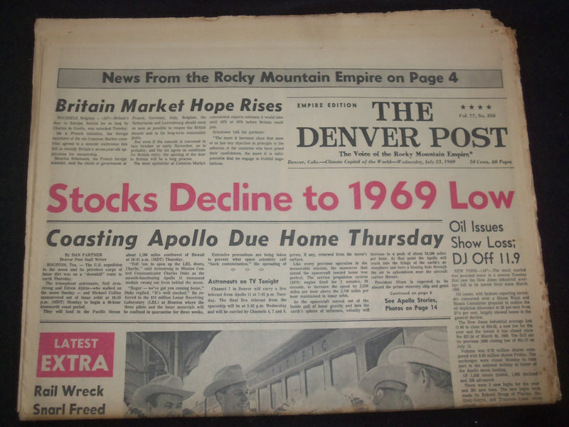 1969 JULY 23 DENVER POST NEWSPAPER - COASTING APOLLO DUE HOME THURSDAY - NP 8057