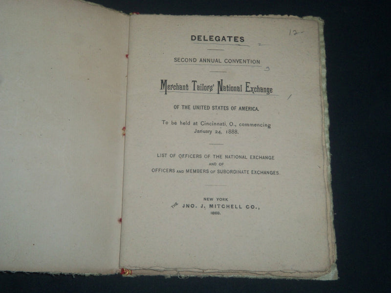 1888 JANUARY 24 MERCHANT TAILORS NATIONAL EXCHANGE CONVENTION PROGRAM - J 4227