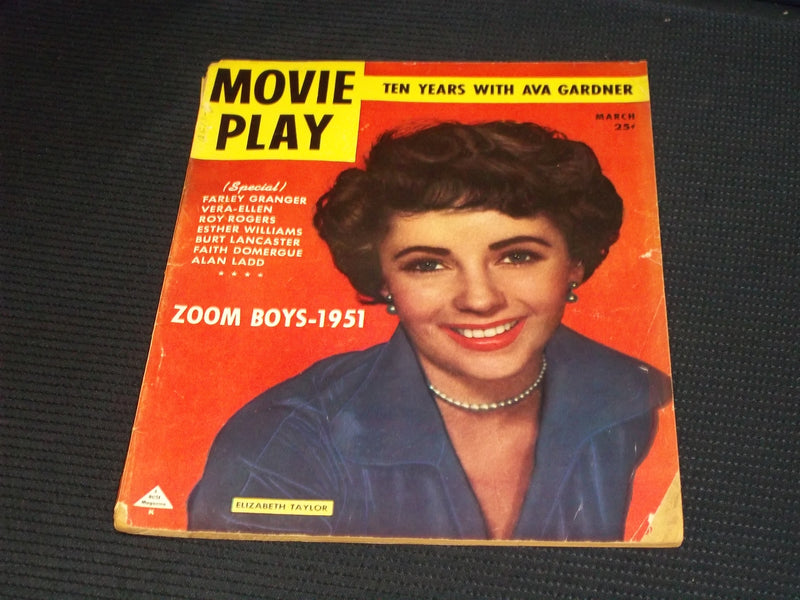 1951 MARCH MOVIE PLAY MAGAZINE - LIZ TAYLOR FRONT COVER - E 15153