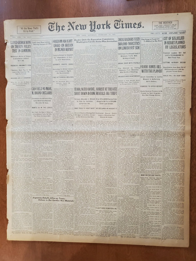 1921 FEBRUARY 19 NEW YORK TIMES - ARREST AT RITZ REVEALS BIG THEFT - NT 8136
