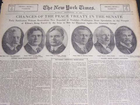 1919 SEPT 28 NY TIMES DRAMA SECTION - CHANCES OF PEACE TREATY SENATE - NT 7099