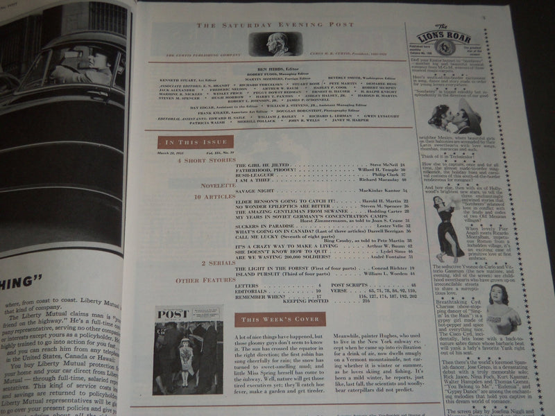 1953 MARCH 28 THE SATURDAY EVENING POST MAGAZINE - ILLUSTRATED COVER - SP 1956