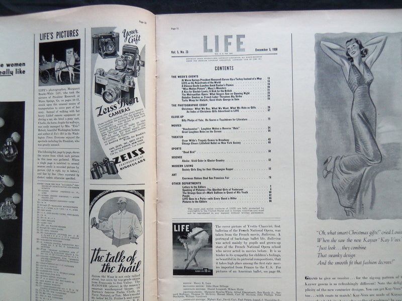 1938 DECEMBER 5 LIFE MAGAZINE - BALLERINA YVETTE CHAUVIRE - L 107