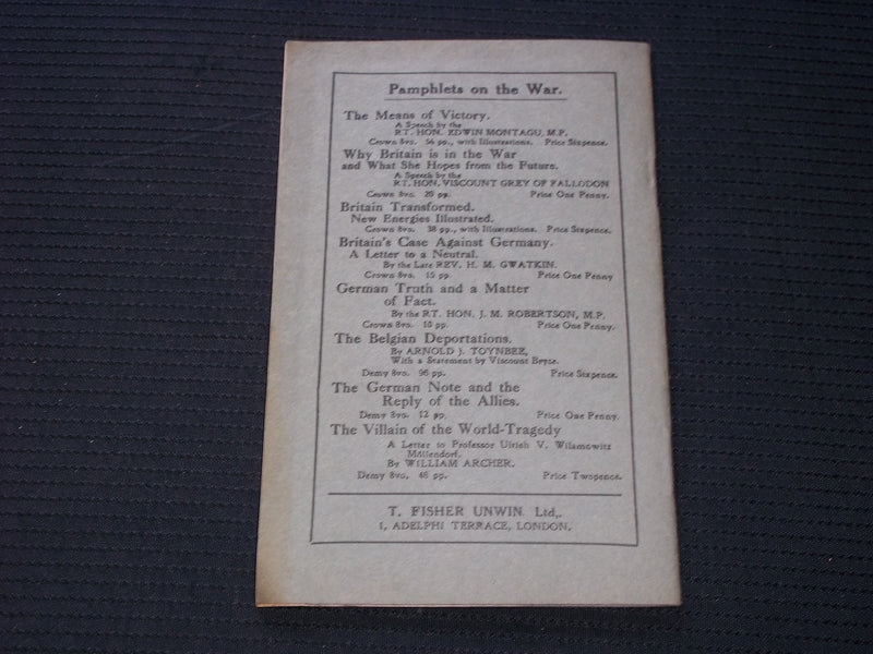 1917 GREAT BRITAIN'S SEA POLICY SOFTCOVER BOOK BY PROF. GILBERT MURRAY - J 7163