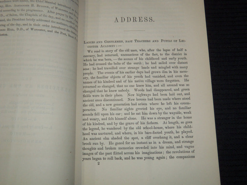 1855 LEICESTER ACADEMY FESTIVAL ADDRESS BY REV. ALONZO HILL - SHEPARD - K 3111