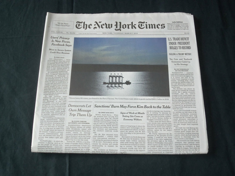 2019 MARCH 7 NEW YORK TIMES- U.S. TRADE DEFICIT UNDER PRESIDENT BULGES TO RECORD