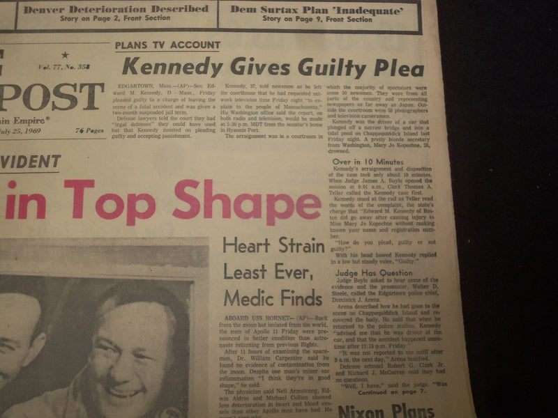 1969 JULY 25 DENVER POST NEWSPAPER -MOON 3 IN TOP SHAPE-KENNEDY GUILTY - NP 8056