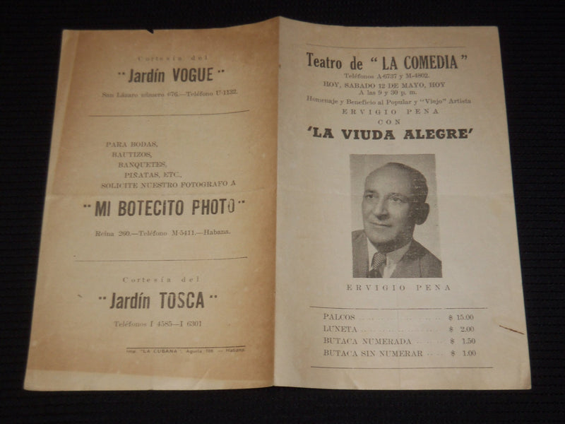 1950'S MAY 12 LA VIUDA ALLEGRE PROGRAM - HAVANA CUBA - ERVIGIO PENA - K 89