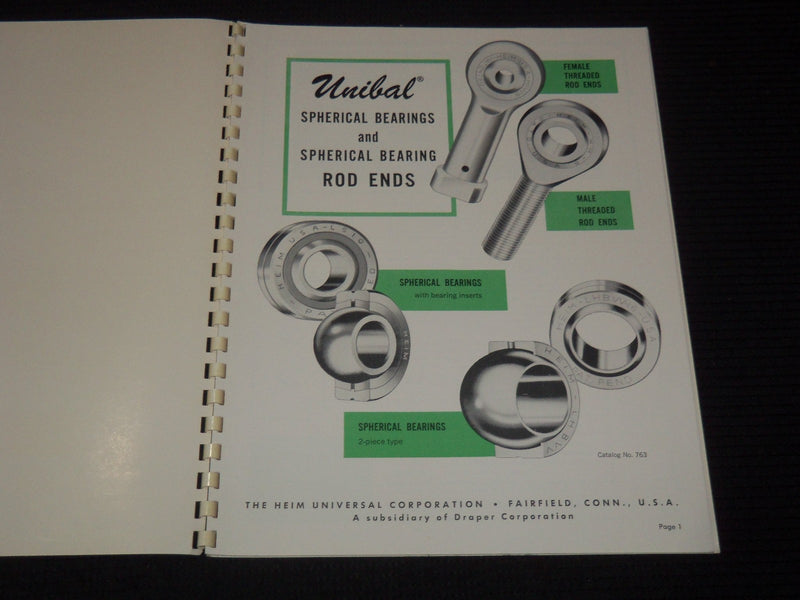 1950'S HEIM UNIBAL SPHERICAL BEARINGS & ROD ENDS CATALOG NO. 763 - KD 3912M
