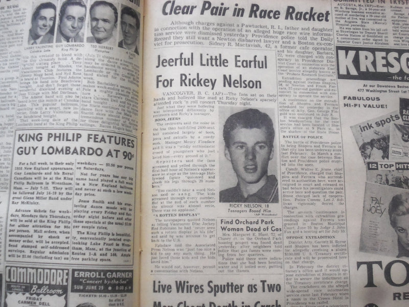 1958 JUNE 21 BOSTON RECORD AMERICAN NEWSPAPER- JIMMY FOXX HEART ATTACK - NP 6265