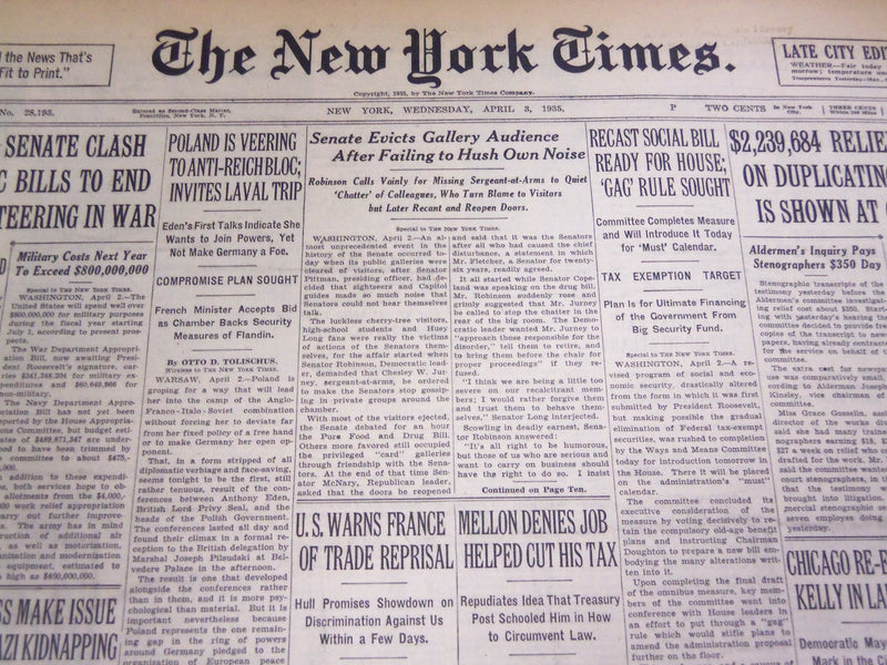 1935 APRIL 3 NEW YORK TIMES - SENATE EVICTS GALLERY AUDIENCE - NT 4903