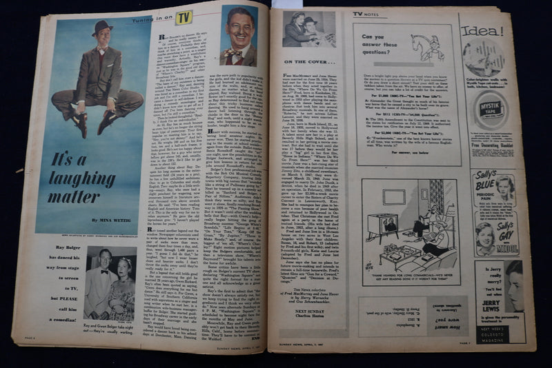 1957 APR 7 SUNDAY NEWS COLOROTO MAGAZINE-FRED MACMURRAY & JUNE HAVER - E 22794