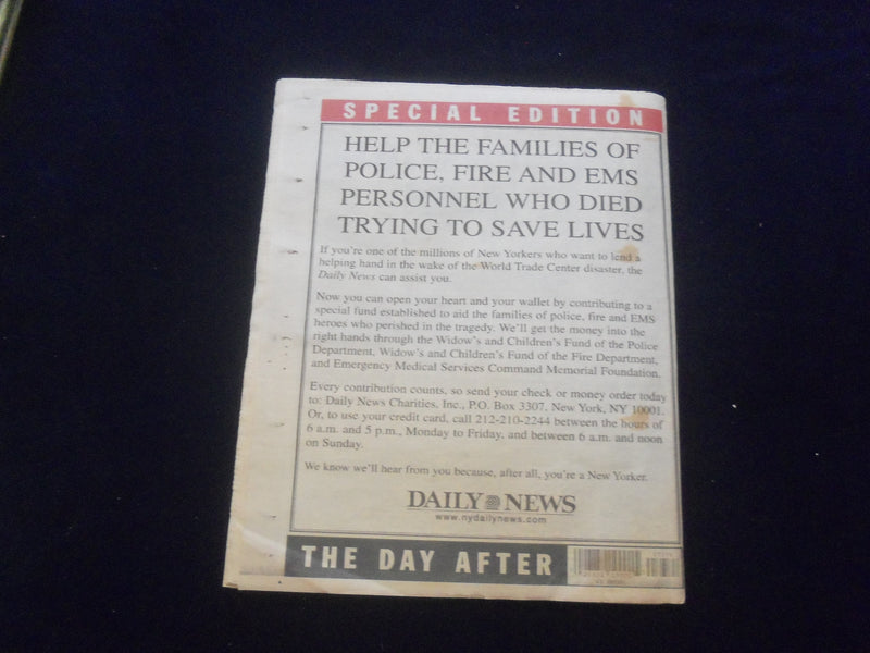 2001 SEPTEMBER 13 NEW YORK DAILY NEWS NEWSPAPER - THE DAY AFTER 9/11 - NP 6060