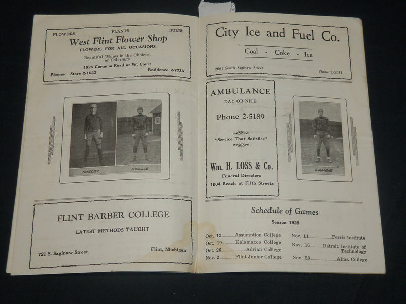 1929 G. M. TECH VS. ADRIAN COLLEGE FOOTBALL PROGRAM - NICE PHOTOS - J 5783